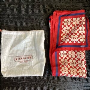 Coach Red and Blue Signature 100% Silk Scarf